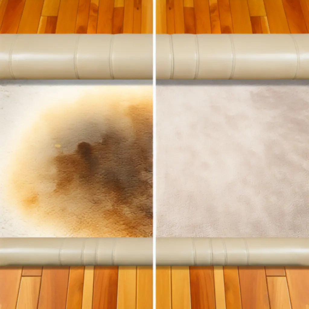 Szőnyeg folttal és a folt eltávolítása után