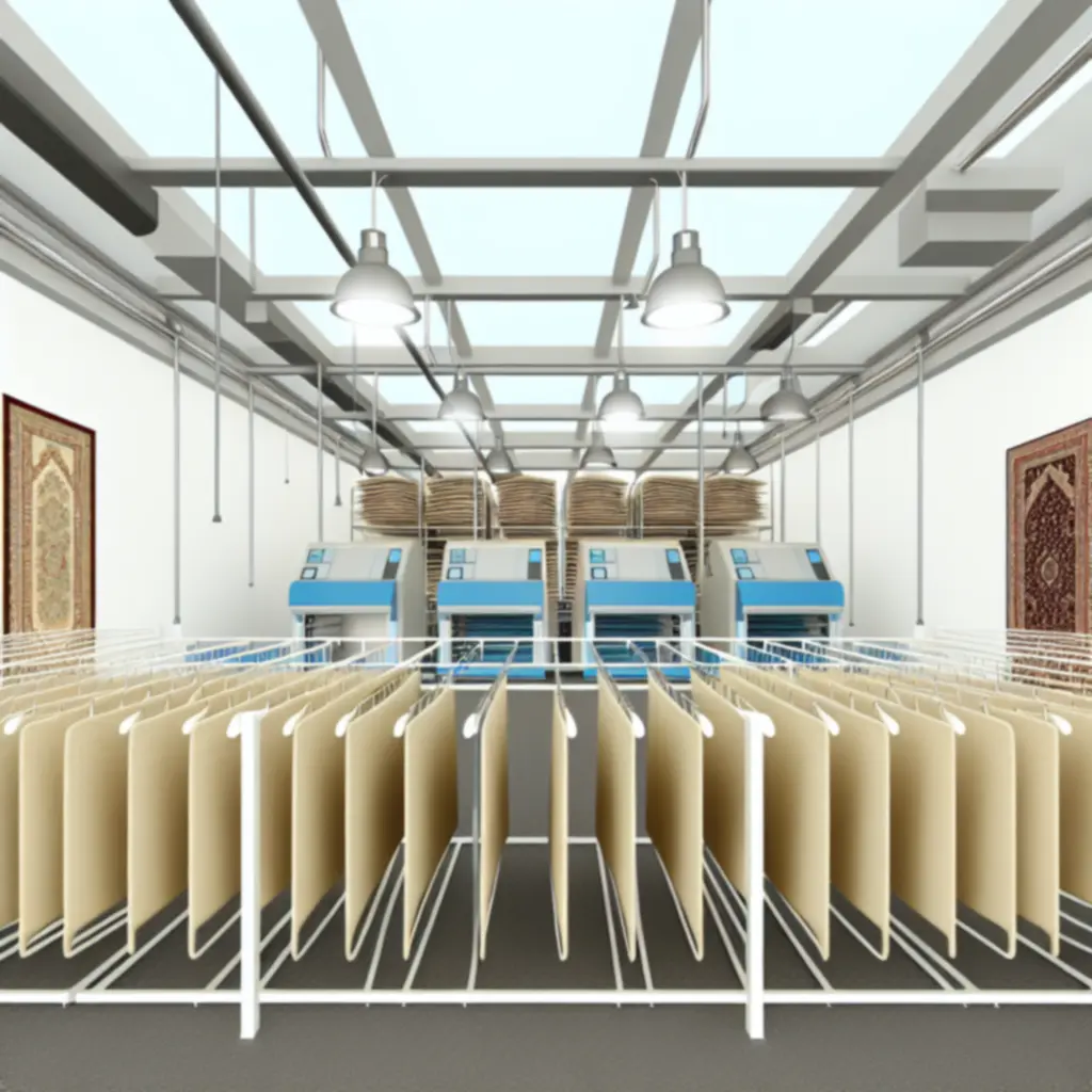 Ipari szőnyegszárító állomás függő szőnyegekkel