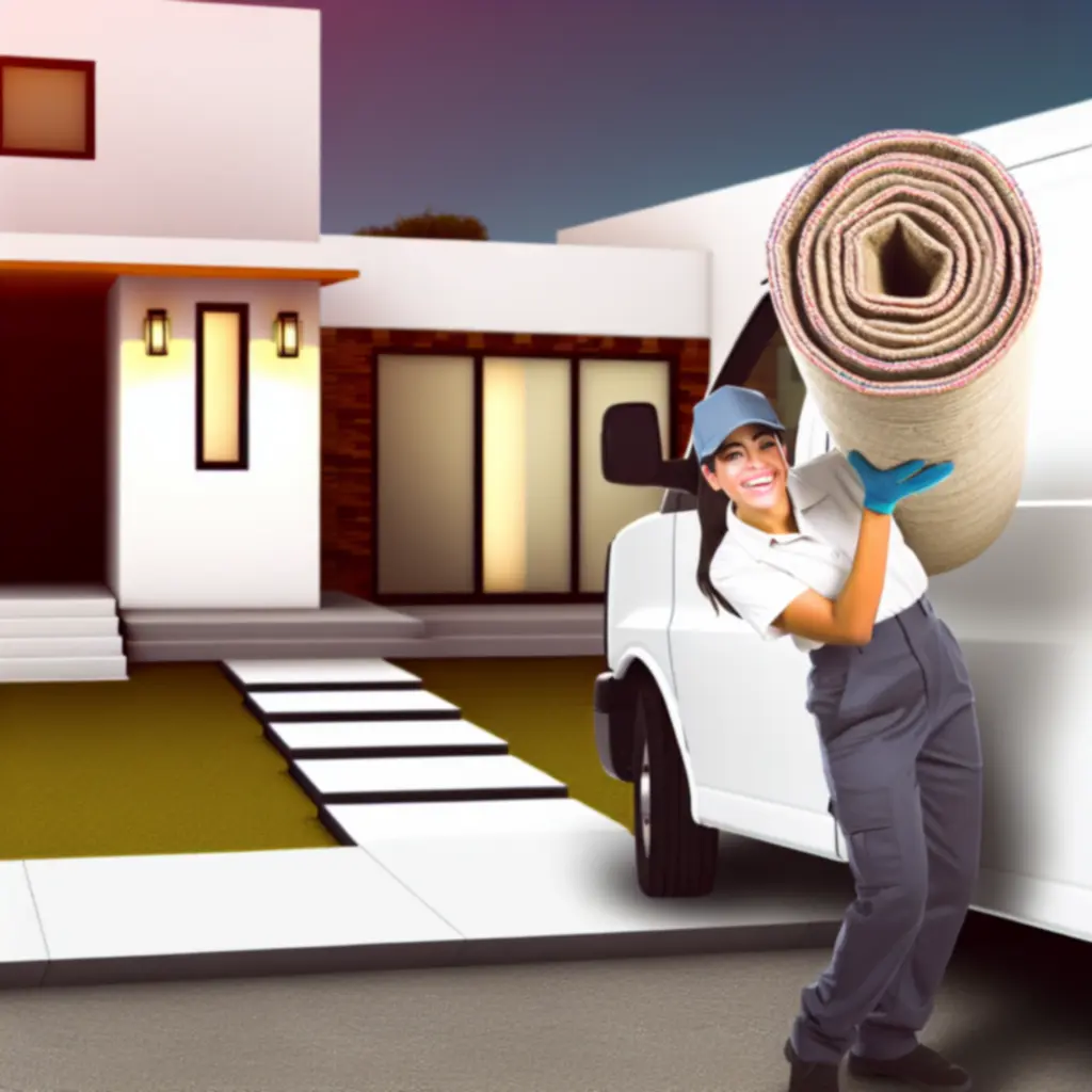 Futár szőnyeget vesz át háztartástól és tisztán szállítja vissza