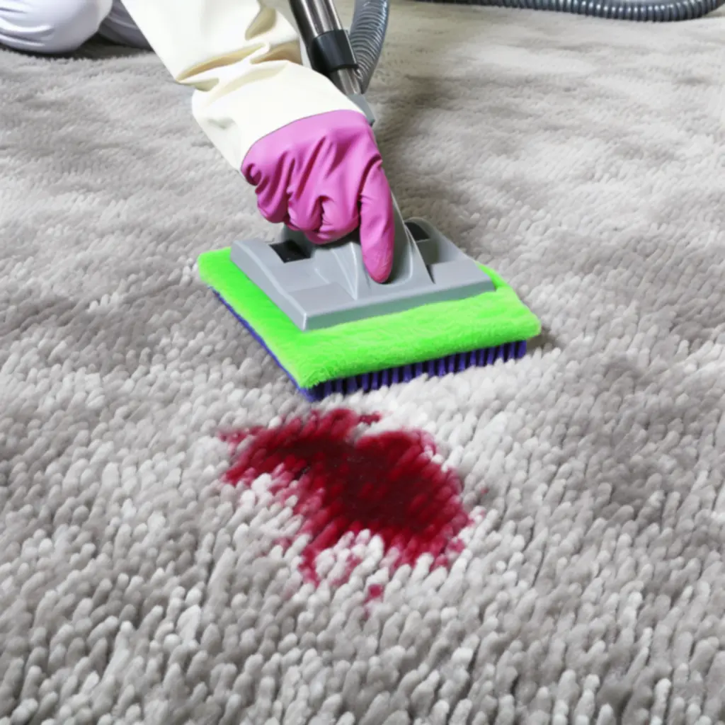 Szakember folteltávolítási technikát alkalmaz egy szőnyegen